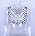Fashionable Plaid Crop Top and Strap Vest