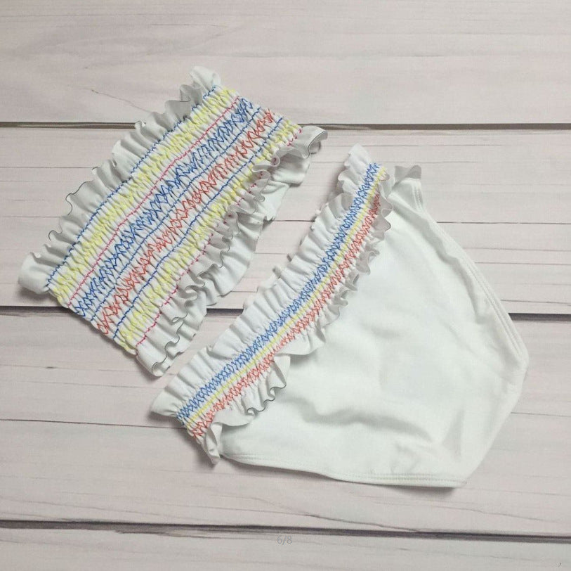 Smocked Ruffle Bandeau Bikini Set