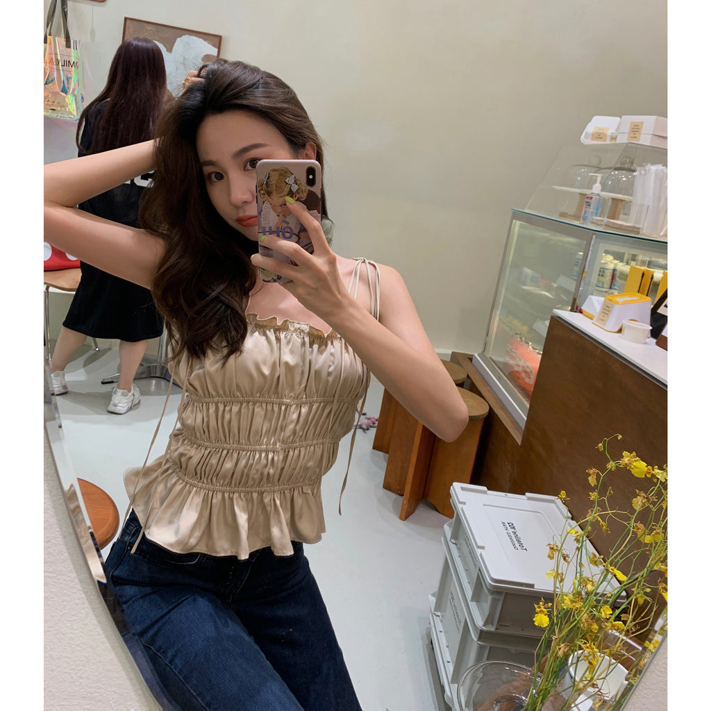 Tongse French Satin Backless Camisole Top