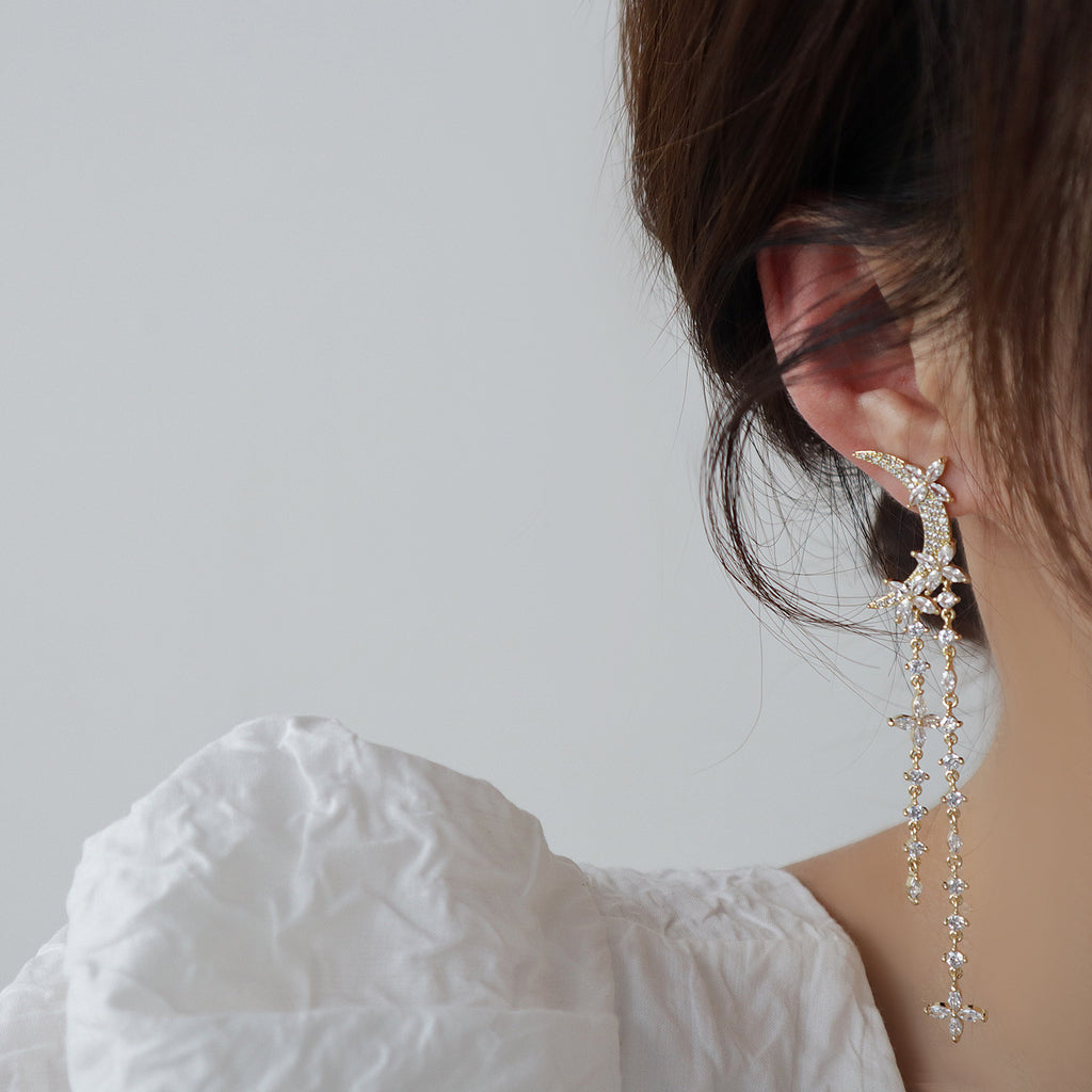 Korean DDP Design Moon Cross Zircon Stud Earrings