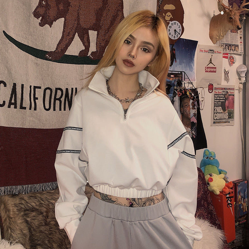 Loose-Fit Cropped Hoodie with Color Block Design