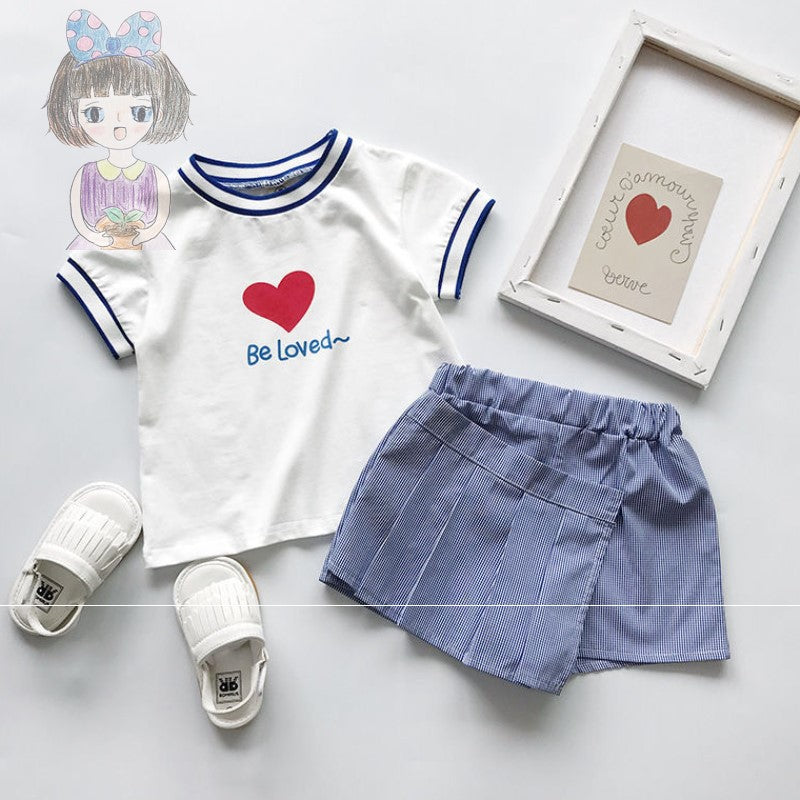Girls Summer Short-Sleeved Shorts Two-Piece Set
