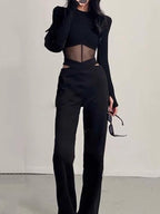 Black Long Sleeve Slim Fit Crop Top for Women