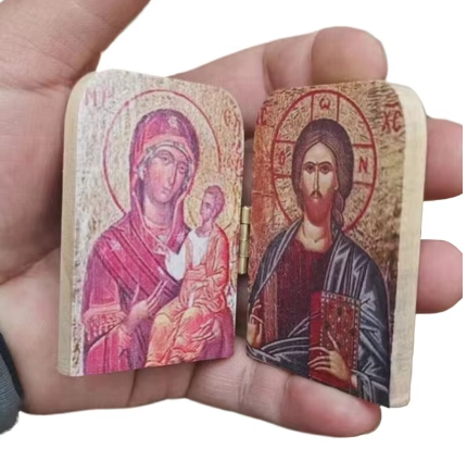 Wooden Christ & Virgin Mary Icon Diptych | Christian Home Decor
