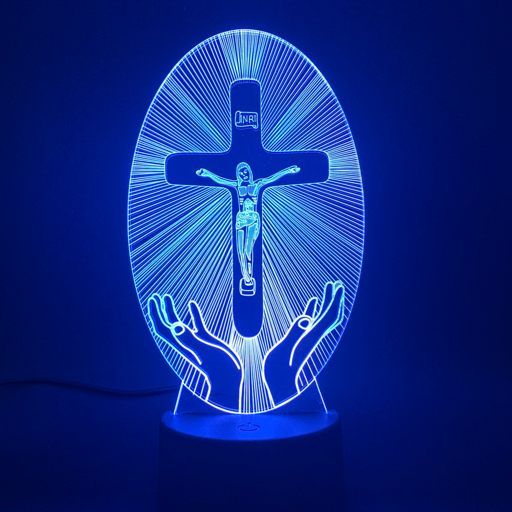 3D Acrylic Jesus Crucifix Night Light - Christian LED Decor