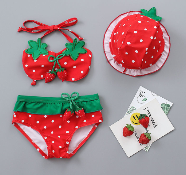 Girls Pineapple Print Ruffle Bikini Set with Sun Hat