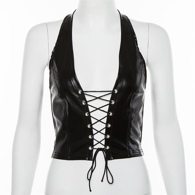 Crop Top with Neck Tie, Women's PU Vest