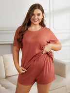 Plus Size Women's Pajama Set - Scoop Neck Tee & Shorts