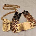 Gold Lord's Prayer Cross Necklace and Bracelet Set | Christian Jewelry