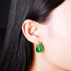 Silver Green Cat's Eye Stone Earrings