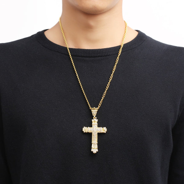 Hip Hop Iced Cross Pendant Necklace for Men