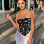 Butterfly Print Spaghetti Strap Backless Top
