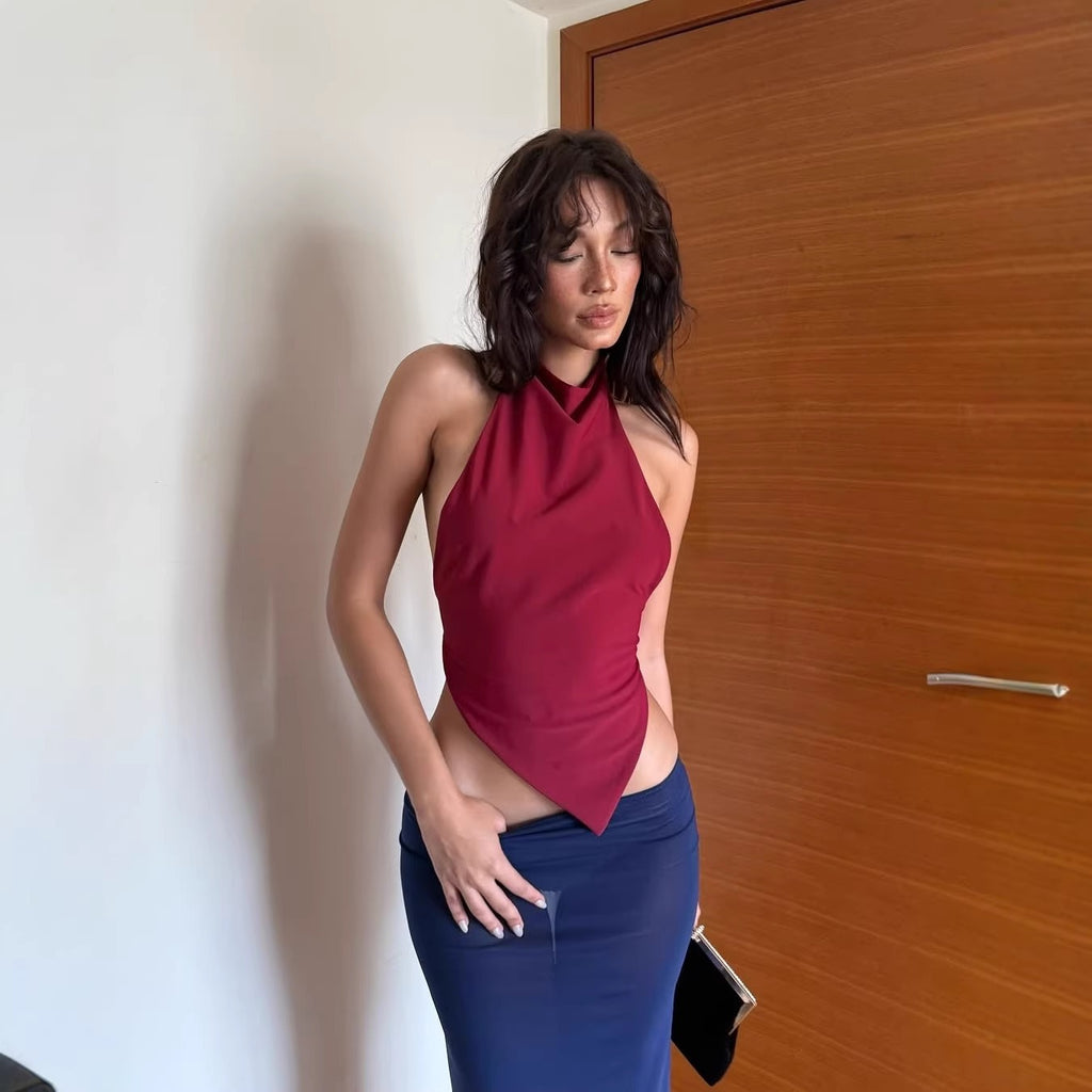 Womens Irregular Backless Halter Top