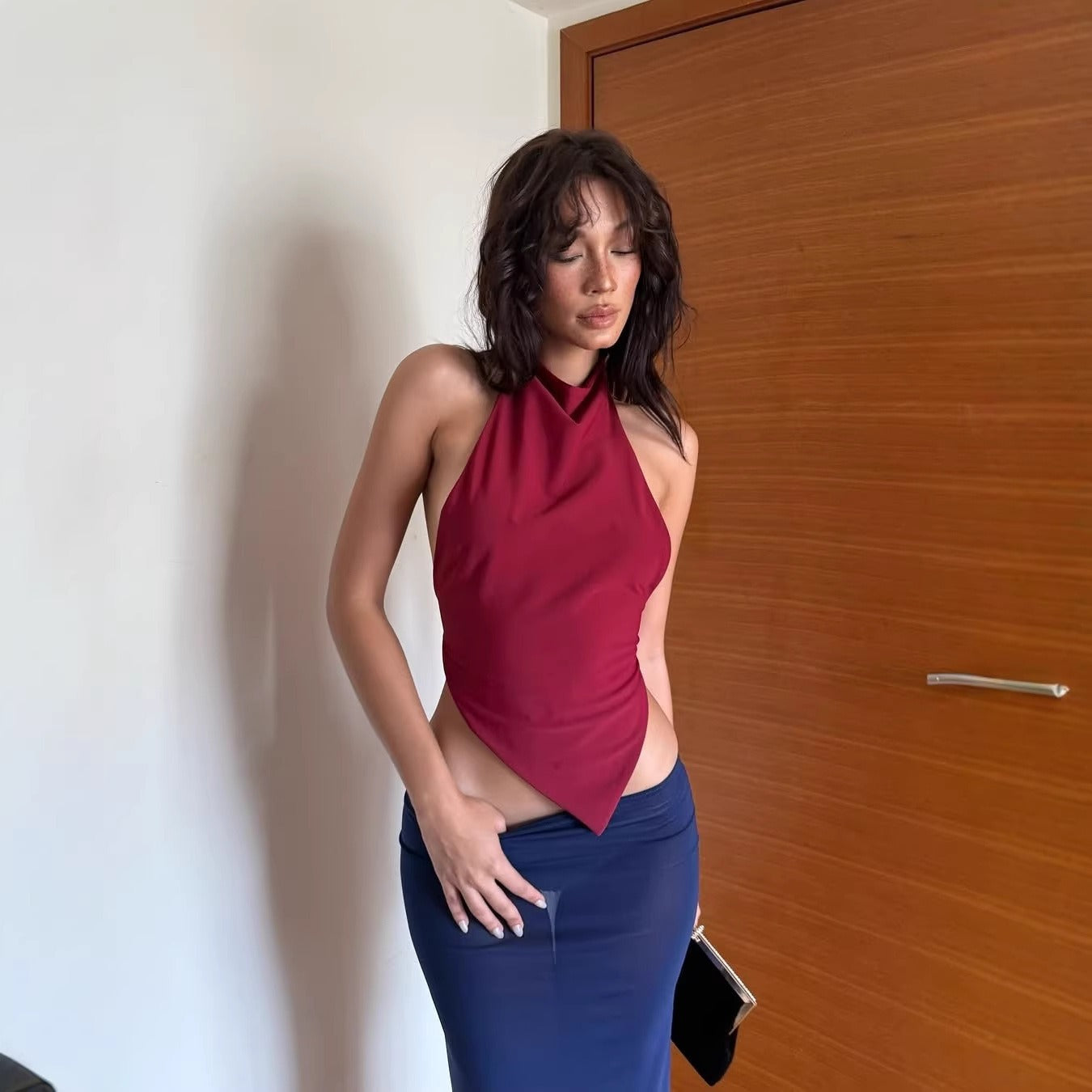 Womens Irregular Backless Halter Top
