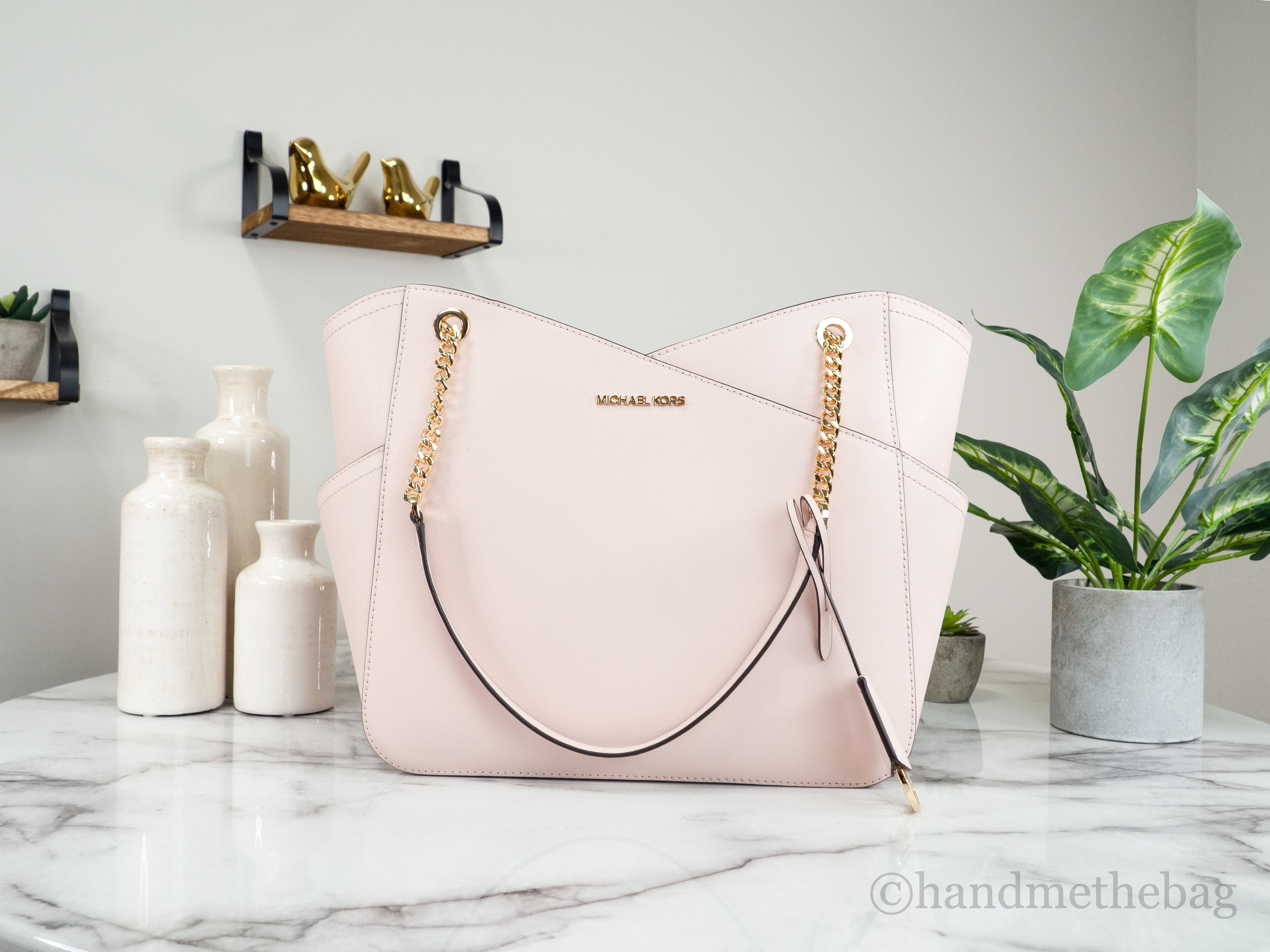 Michael Kors Jet Set Large Powder Blush X Cross Chain Shoulder Tote Handbag