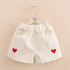 Girls' Summer Embroidered Heart Denim Shorts