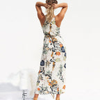 Long Printed Beach Dress with Spaghetti Straps