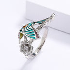 Enamel Hummingbird Flower Ring