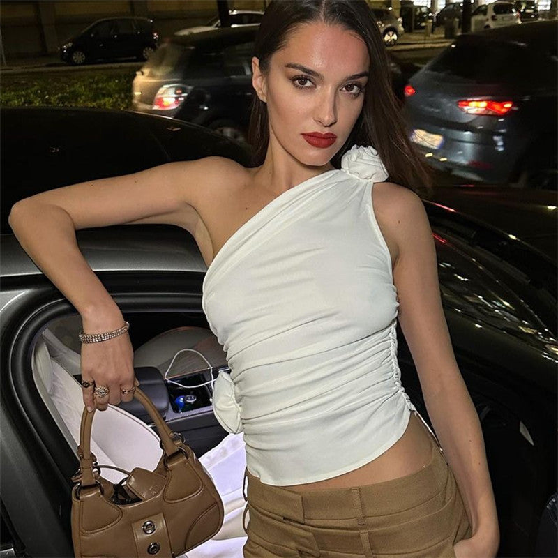 Spring 2023 Sexy Off-Shoulder Ruched Tank Top