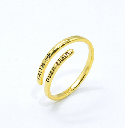Faith Over Fear Adjustable Silver Bypass Ring