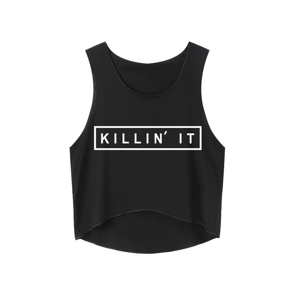 Killin' It Oversized Letter Print Black & White Tank Top