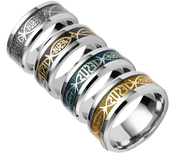 Jesus Fish Ichthys Ring - Stainless Steel Christian Band