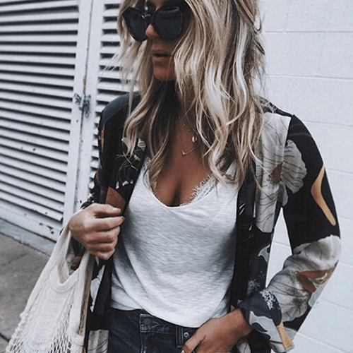 Printed Chiffon Cardigan, Long Beach Cover-Up