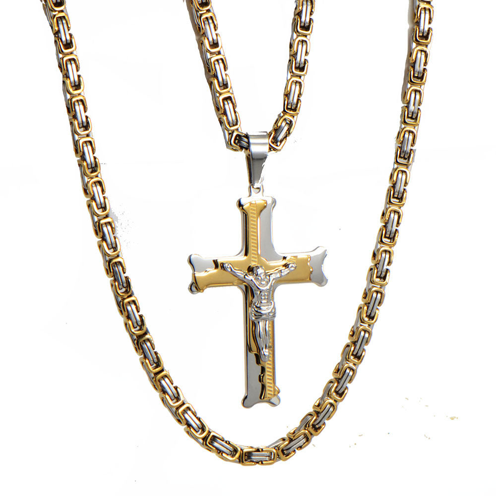 Jesus Christ Crucifix Cross Pendant Byzantine Chain Necklace