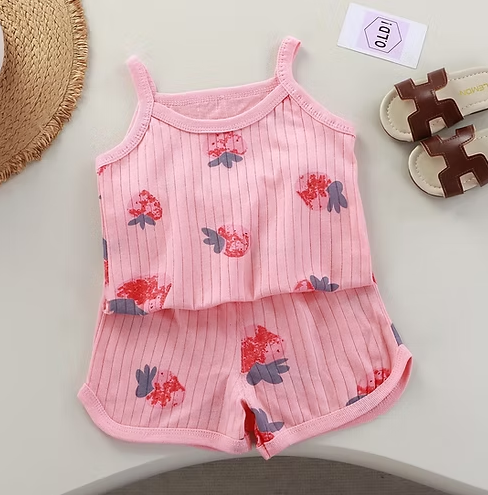 Girls Summer Clothes Sets New Baby Sleeveless Tops Shorts 2 Pieces Suit Girls
