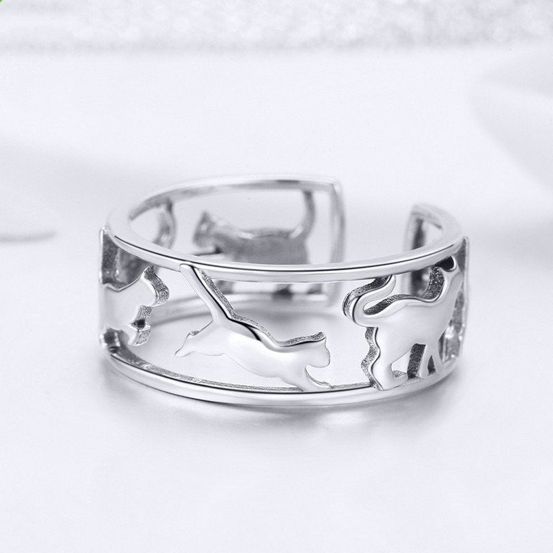 Silver Cat Open Ring