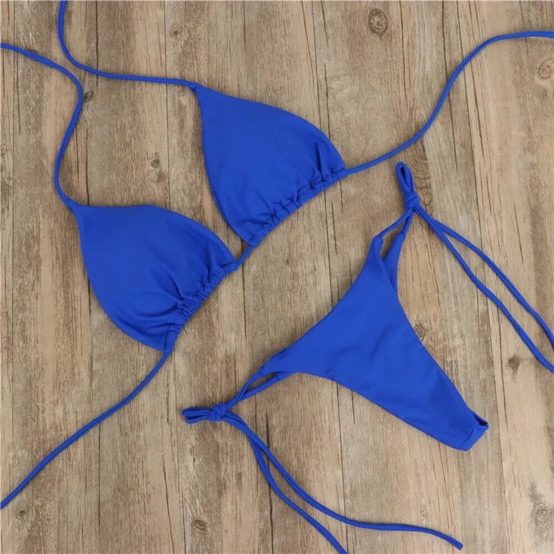 Women's White Halter Neck String Bikini Set