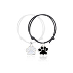 Adjustable Cord Bracelet with Black and White Dog Paw Charms
