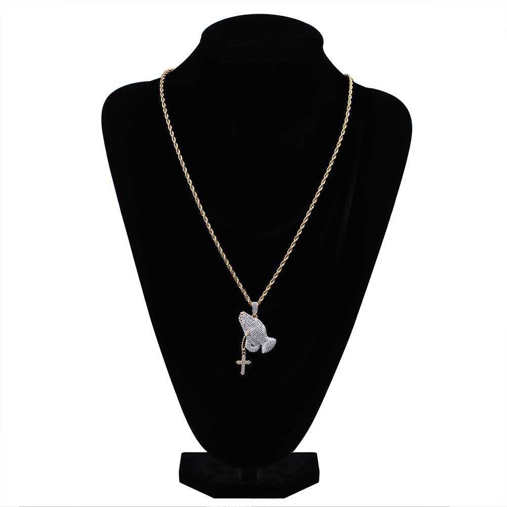 Vintage Cross Prayer Gesture Necklace with Zircon Stones