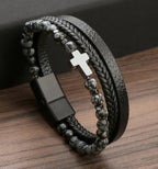 Leather Beaded Cross Bracelet
