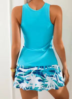 Women's Palm Print Tankini and Swim Skort Set