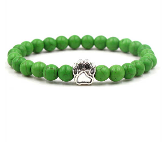 Green Turquoise Stone Beaded Bracelet with Dog Paw Charm