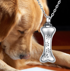 Dog Bone Cremation Ashes Necklace with Paw Print Pendant