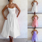 Women's Low-Cut Slim Fit Spaghetti Strap Midi Dress