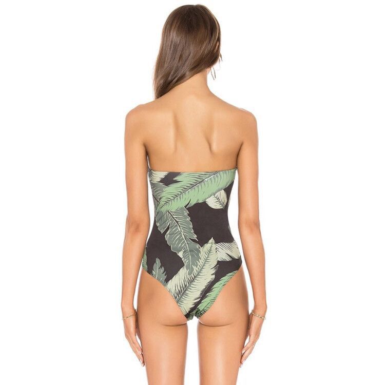Palm Leaf Print Strapless One-Piece Swimsuit