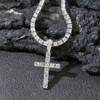 Hip Hop Rhinestone Cross Pendant Necklace