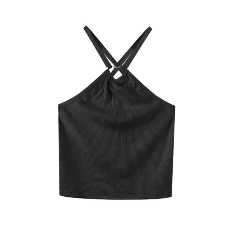 Iron Ring Halter Crop Top with Butterfly Patch