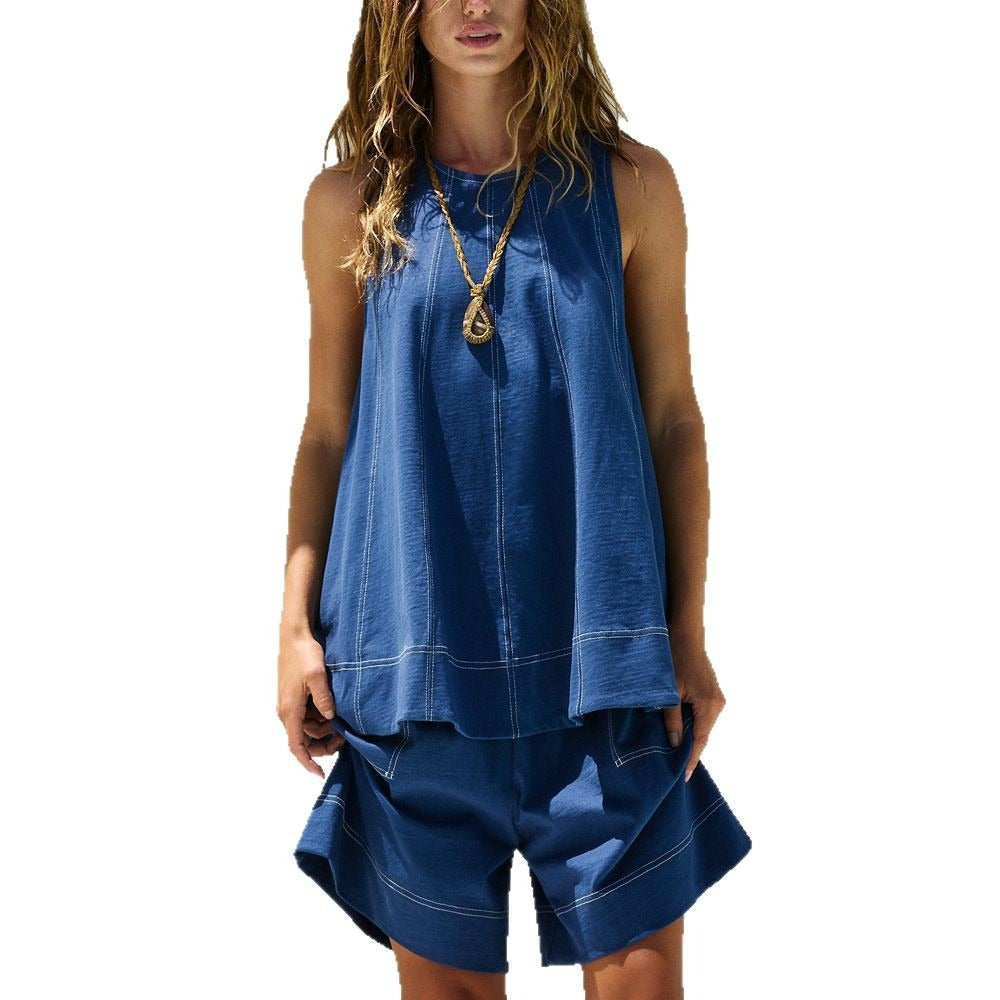 Women's Casual Denim Tank Top & Shorts Set