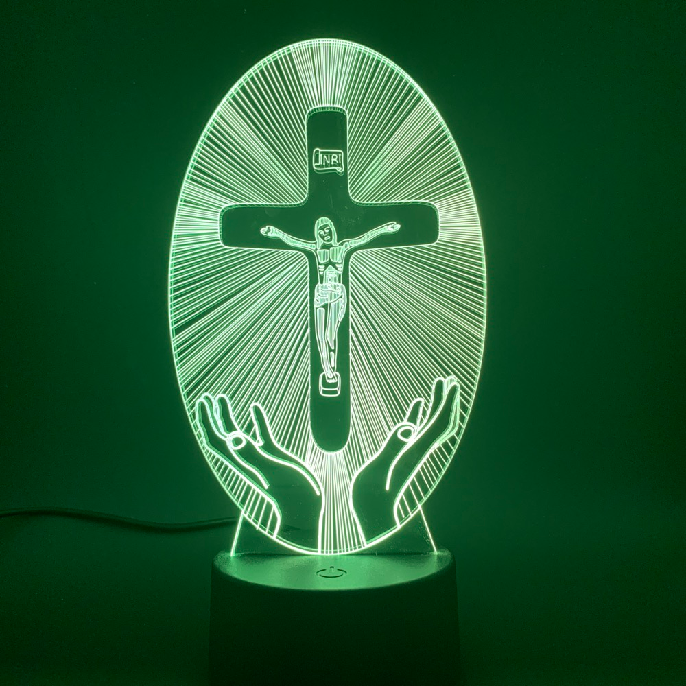 3D Acrylic Jesus Crucifix Night Light - Christian LED Decor