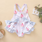 Baby Girl Cupcake Print Ruffle Bow Swimsuit