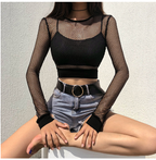 New Mesh Long Sleeve Crop Top with Straps