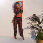Women's Sexy Bustier Mesh Rhinestone Long Pants