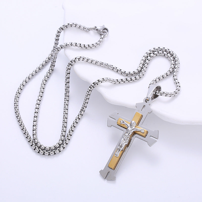 Vintage Stainless Steel Crucifix Cross Necklace