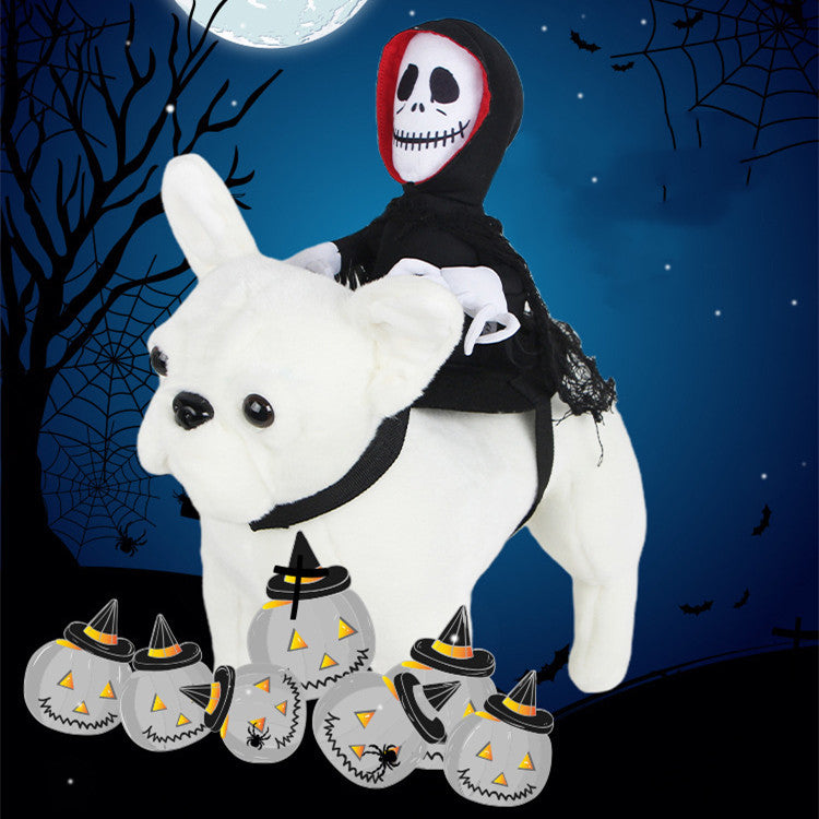 Halloween Dog Rider Costume, Funny Skeleton Grim Reaper Cosplay Outfit with Adjustable Straps for Small Medium Large Dogs