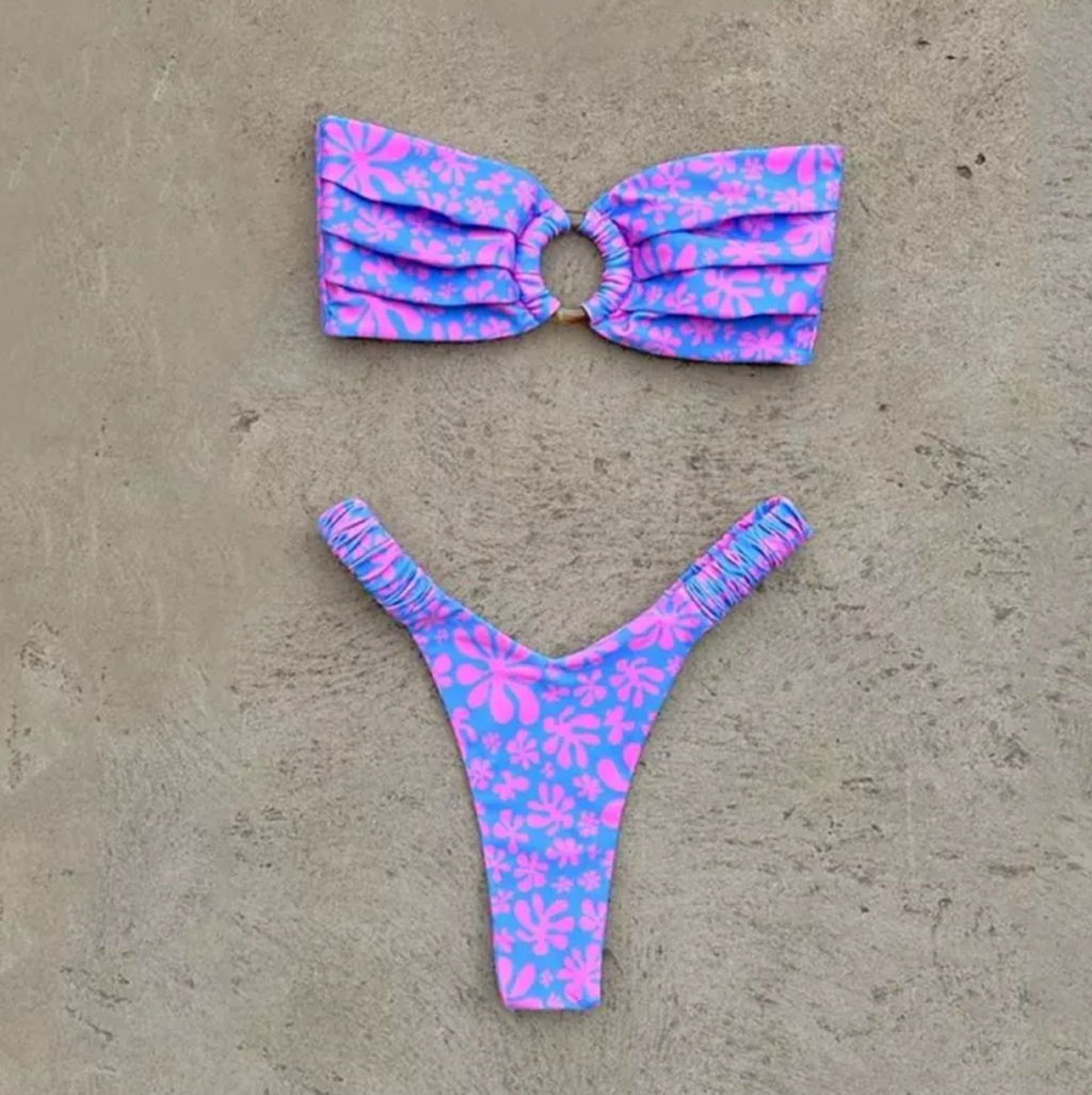 Women's Retro Floral Bandeau Bikini Set