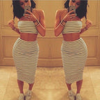 Striped Strapless Crop Top and Pencil Skirt Set